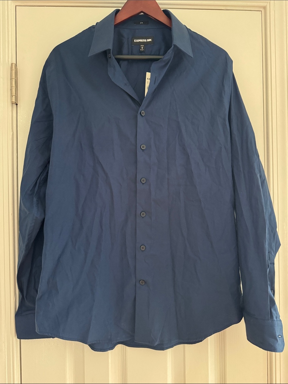 Express 1MX Navy Blue Slim Fit Button-Up Shirt